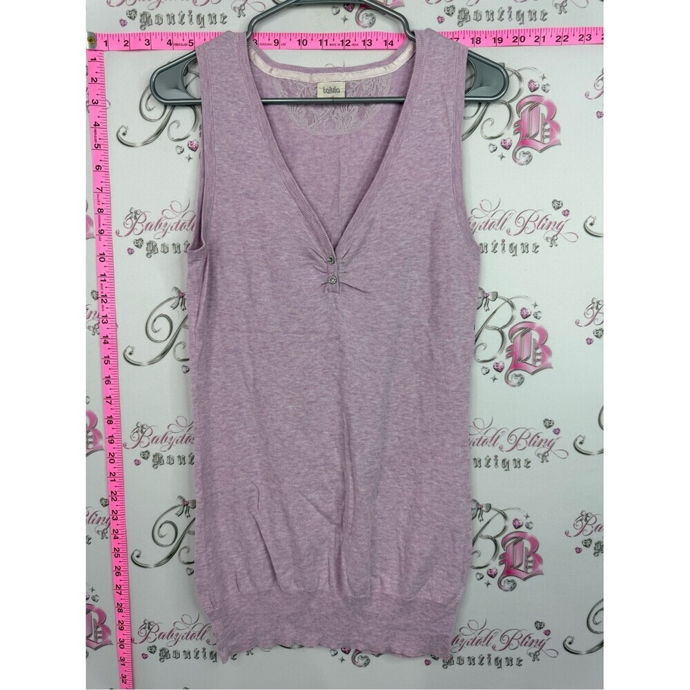 Talula Dusty Lavender Sleeveless V-Neck Knit Top rhinestone buttons